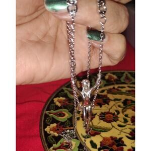 HTF Vintage Rogé Silver-Tone Swing Girl Pendant Necklace Whimsical Statement